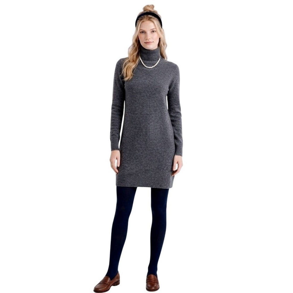Everlane Cashmere Turtleneck Sweater Mini Dress Womens XS Grey Long Sleeve Good